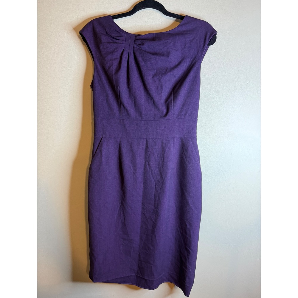Calvin Klein Purple Sleeveless Sheath Dress with Bow Neckline and Pockets